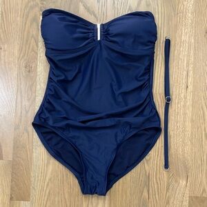 Calvin Klein Women's Navy Blue Summer Swim Halter Strapless One Piece Swimsuit